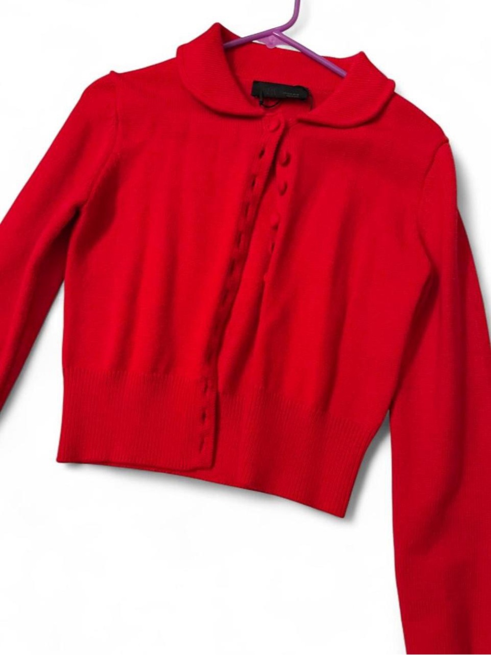 Zara Bright Red Peter-Pan Collar Button Cardigan